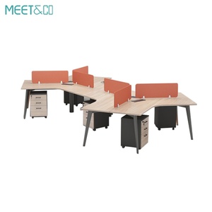 Modern Luxury <b>Office</b> Workstation Desk Customized 4-Person Modular <b>Table</b> with Wooden Cabinet Panel Style Furniture - Product Image 6