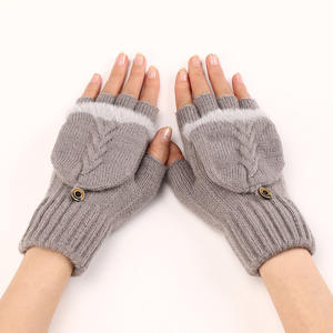 Gants d'hiver pour femmes à double usage 2025, cadeau, doigts visibles, à revers côtelé et moelleux, gants tricotés chauds pour l'hiver, mitaines pour femmes - Product Image 2