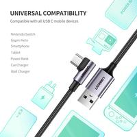 Câble USB Type C Ugreen 3A QC 3.0 à charge rapide, cordon USB pour téléphone portable à 90 degrés pour Galaxy S20 et Mi 17