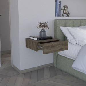 Table de chevet flottante 5 H, étagère murale moderne avec tiroir, brun foncé - Product Image 3
