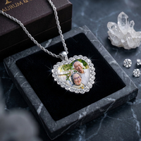 Collier personnalisable pour couple, portrait double, cœur serti de diamants, bijou à porter au quotidien