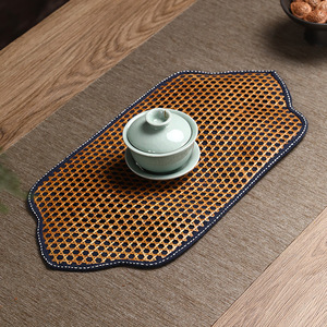 Posavasos de bambú tejidos a mano, posavasos para teteras, tapetes redondos y rectangulares de estilo chino retro, tapetes de té tejidos de ratán, té - Product Image 4