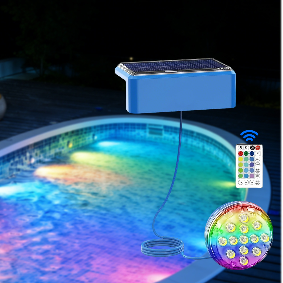 Submersible Plastic Pool Lights IP68 Waterproof Underwater LED Solar Floating RGB Lamp with Remote Controller