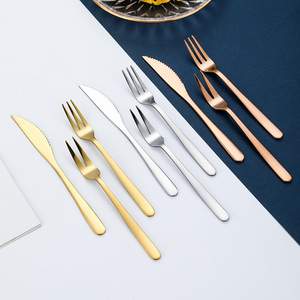 Ensemble couteau et fourchette à gâteau de lune en acier inoxydable 304, fourchette à fruits créative plaquée or à 2 dents, ensemble de fourchettes à dessert occidentales à 3 dents - Product Image 1