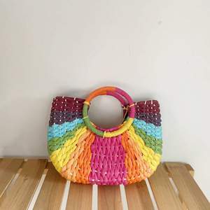 Femmes Été Vacances Papier Paille Plage Sac Couleur Rotin <span class=keywords><strong>Osier</strong></span> Tissé Demi Lune Grande Capacité Casual Voyage Tote - Product Image 2