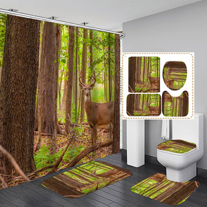 Set da bagno con paesaggi di fiori rosa di ciliegio primaverile Set di tende da doccia 4 pezzi con tappeti da bagno - Product Image 5