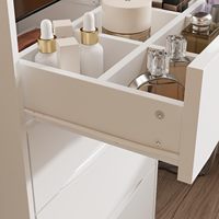 Coiffeuse moderne Fanyige avec miroir rabattable et éclairage, petit ensemble de maquillage, étagère en verre, gain de place, 3 tiroirs, coussin