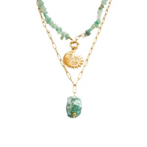 Fashion Layered Necklace Natural Stone Moon Sun Pendant 18K Gold Plated <b>Titanium</b> Steel Clavicle <b>Chain</b> Multi-layer Design - Product Image 5