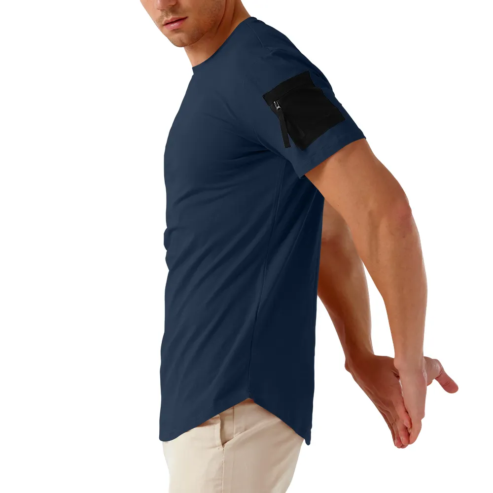Kaus Olahraga Spandex Pria dengan Saku, 95% Katun 5% Kustom Gym Kebugaran Baru