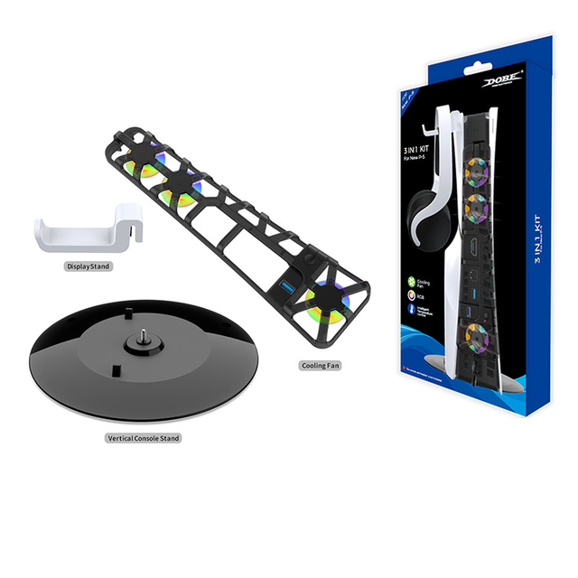 TP5-3538D for for PS PS5 Slim Console Temperature Control RGB Cooling Fan for PS5 Slim Vertical Bracket+Headphone Hanger