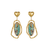 Boucles d'oreilles pendantes en acier inoxydable plaqué or 18 carats, en forme de cœur et de coquillage, hypoallergéniques, avec coquille d'ormeau pour femmes