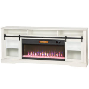 Mid-Century Modern TV Console with Electric Fireplace Open <b>Storage</b> <b>Side</b> Cabinets Glass MDF for Bedroom Home Use - Product Image 6