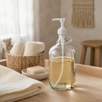 Bouteille en verre transparente de 2 litres avec poignée et pompe, distributeur de savon en verre réutilisable pour la maison, la cuisine et la salle de bain