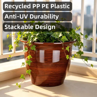 Pot de fleurs en plastique recyclé à effet pierre, résistant aux UV, empilable, pour jardin, 14,5 L, avec drainage, pour hydroponie par transfert d'eau