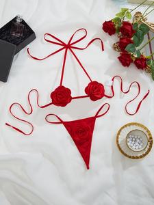 Rood 2 Stuk Bloem Bh Slips Sexy Ondergoed Set Lingerie - Product Image 4