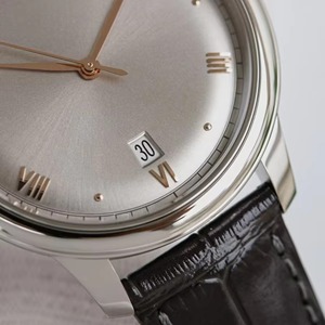 Montre homme automatique mécanique fonctionnelle ultra-luxe Prestige, cadran gris soleil, boîtier en acier, bracelet en cuir noir, aiguilles or rose, date - Product Image 2