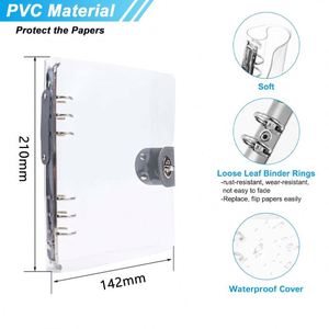 A5 B5 <b>Plastic</b> Clear PVC Budget Binder Journal Refillable <b>Transparent</b> Loose-leaf Ring Binder Notebook with Lock Leather Snap - Product Image 2