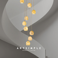 Lustre moderne de luxe en albâtre, finition dorée, pour escalier, hall, salon, plafond haut