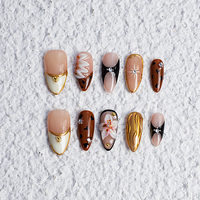 Boîte d'Emballage Rétro pour Ongles Artificiels, Design Tendance, Faux Ongles Longs Stiletto à Couverture Complète, Faits Main, à Presser
