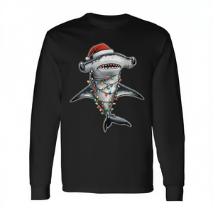 Camiseta de manga larga con diseño de tiburón martillo y sombrero navideño - Product Image 2