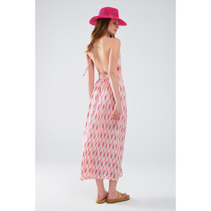 Robe d'été maxi avec imprimé plumes et dos ouvert en rose - Product Image 2