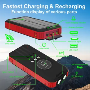 Zonne-Energie Bank Dual Usb Power Bank 20000Mah Waterdichte Acculader Externe Draagbare Zonnepaneel 30000Mah Met Led Licht