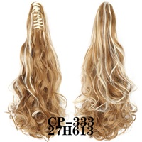 Extensions de queue de cheval synthétique ondulée et bouclée de 24 pouces pour femmes, noires, avec pince à griffe, postiches volumineux en fibre haute température, faciles à poser