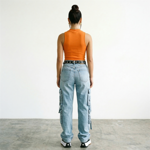 Vaqueros <span class=keywords><strong>Cargo</strong></span> Vintage para <span class=keywords><strong>Mujer</strong></span> con Múltiples Bolsillos, Ajuste Holgado, Estilo Urbano, Pantalones de Mezclilla Utilitarios, Moda Y2K, Parte Inferior de la Prenda, Etiqueta Privada - Product Image 4