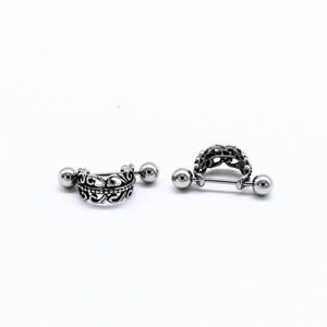 yunnique Fashionable Stainless Steel <b>Cuff</b> Earrings Geometric <b>Feather</b> Design Unisex Jewelry - Product Image 5
