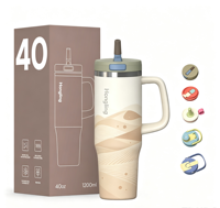 Gobelet isotherme moderne en acier inoxydable de 40 oz à double paroi avec poignée pour café, eau, voyages et usage au bureau