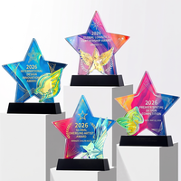 Trophée étoile en cristal coloré, design métallique créatif, base noire, récompense annuelle pour les employés - Meilleures ventes