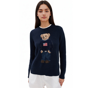 Maglione Vintage Stile Preppy con Motivo Orso Jacquard, Pullover Lavorato a Maglia 7GG per <span class=keywords><strong>Donna</strong></span>, Retro con Motivo Animale, Misto <span class=keywords><strong>Lana</strong></span> per l'Inverno - Product Image 2