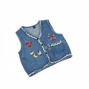 Vêtements d'été et de printemps pour enfants, veste en jean brodée de dentelle pour filles, veste de mode pour bébé, vêtements pour bébé - Product Image 1