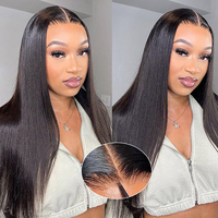 Pelucas de Cabello Humano Virgen Liso Sedoso 13X4 1B HD Negro 150% 180% de Densidad, Pelucas Frontales de Encaje Sin Pegamento para Mujer, Cabello Peruano