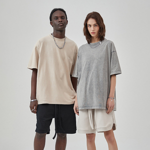 T-shirt vintage en batik 100 % coton 250 g/m² pour homme, coupe oversize, style streetwear, tissu tricoté épais, col rond, manches classiques, anti-plis - Product Image 1