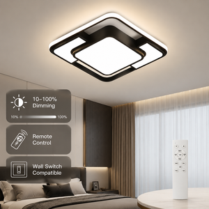 Lámpara de techo LED cuadrada moderna, de acrílico y hierro, de montaje en superficie, con control remoto, regulable, tricolor, para dormitorio y sala de estar - Product Image 4