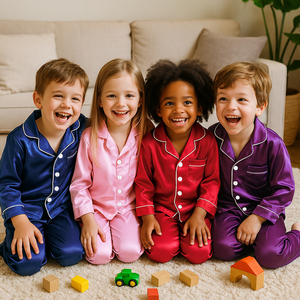 Conjuntos de Pijamas de Cetim para Crianças, Pijamas Personalizados para Meninos e Meninas, Roupas de Natal 2026, Roupas Infantis, Pijamas para Dormir, Atacado de Conjuntos de Pijamas Infantis - Product Image 1