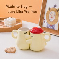 Ensemble de tasses à café en céramique pour couple, 12 oz, motif de dessin animé avec un sourire, avec couvercle en forme de pomme rouge, boîte cadeau, cadeau de la Saint-Valentin, cadeau de mariage