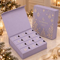 Boîte de calendrier de l'avent de luxe de 12 jours, emballage cadeau rigide avec tiroir pour les ensembles de soins de la peau, maquillage, parfum, chocolat, Noël