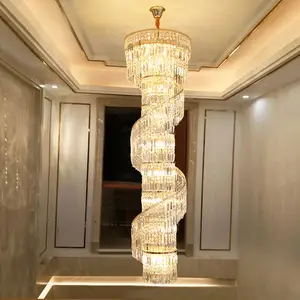 2023 New Design Large Decorative Living Room Factory Spiral Long Modern Luxury Crystal Long Chandelier For High Ceiling