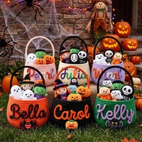 Keranjang Penyimpanan Rajut Tangan dari Tali Kapas Lucu Bergambar Kartun Personal Etsy, Kapasitas Besar untuk Permen dan Barang-Barang Lainnya, Tema Halloween