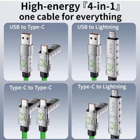 Câble de charge super rapide 4-en-1 240W USB-C vers Type-C en alliage de zinc pour iPhone Samsung Xiaomi Câble de charge multi-ports