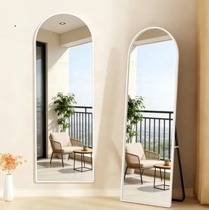 Miroir sur pied de luxe grand format en or avec cadre métallique rond pour chambre moderne - Product Image 4