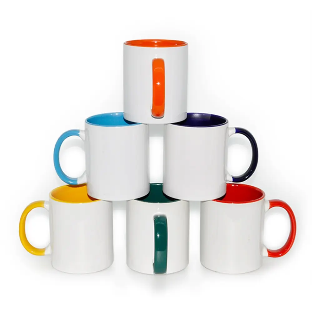 Sunmeta due toni tazza tazza di ceramica tazze 11oz maniglia di colore solido all'interno tazze di caffè per la stampa a sublimazione
