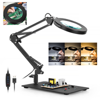 USB 3-color Magnifying Glass Desk Lamp 5X Magnifier Welding Tool for Soldering Repair Work Office LED Light
