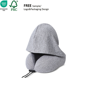 Bantal Leher Lipat Busa Memori Khusus untuk Perjalanan Pesawat dengan Penutup Kepala Bentuk U dan Logo - Product Image 1