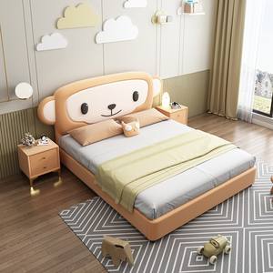 Camas modernas de madera para niños, diseño de cama doble rosa con almacenamiento de cuero, juegos de muebles - Product Image 5
