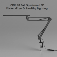 Lampe de bureau LED pliable avec interrupteur rotatif pour gradation/couleur, CRI95, en métal, design contemporain, protection oculaire, pour chambre, chevet, salon