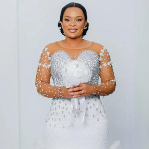 <span class=keywords><strong>Vestido</strong></span> de Novia Europeo Americano 2026, Nuevo, Manga Tres Cuartos, Cuello en V, Encaje con Cristales, Corte Entallado - Product Image 3