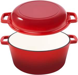 Olla hollandesa redonda <span class=keywords><strong>de</strong></span> <span class=keywords><strong>hierro</strong></span> <span class=keywords><strong>fundido</strong></span> esmaltado <span class=keywords><strong>de</strong></span> 26 cm con tapa y asas, 2 en 1, para hornear en casa, con sartén grill, superventas - Product Image 2